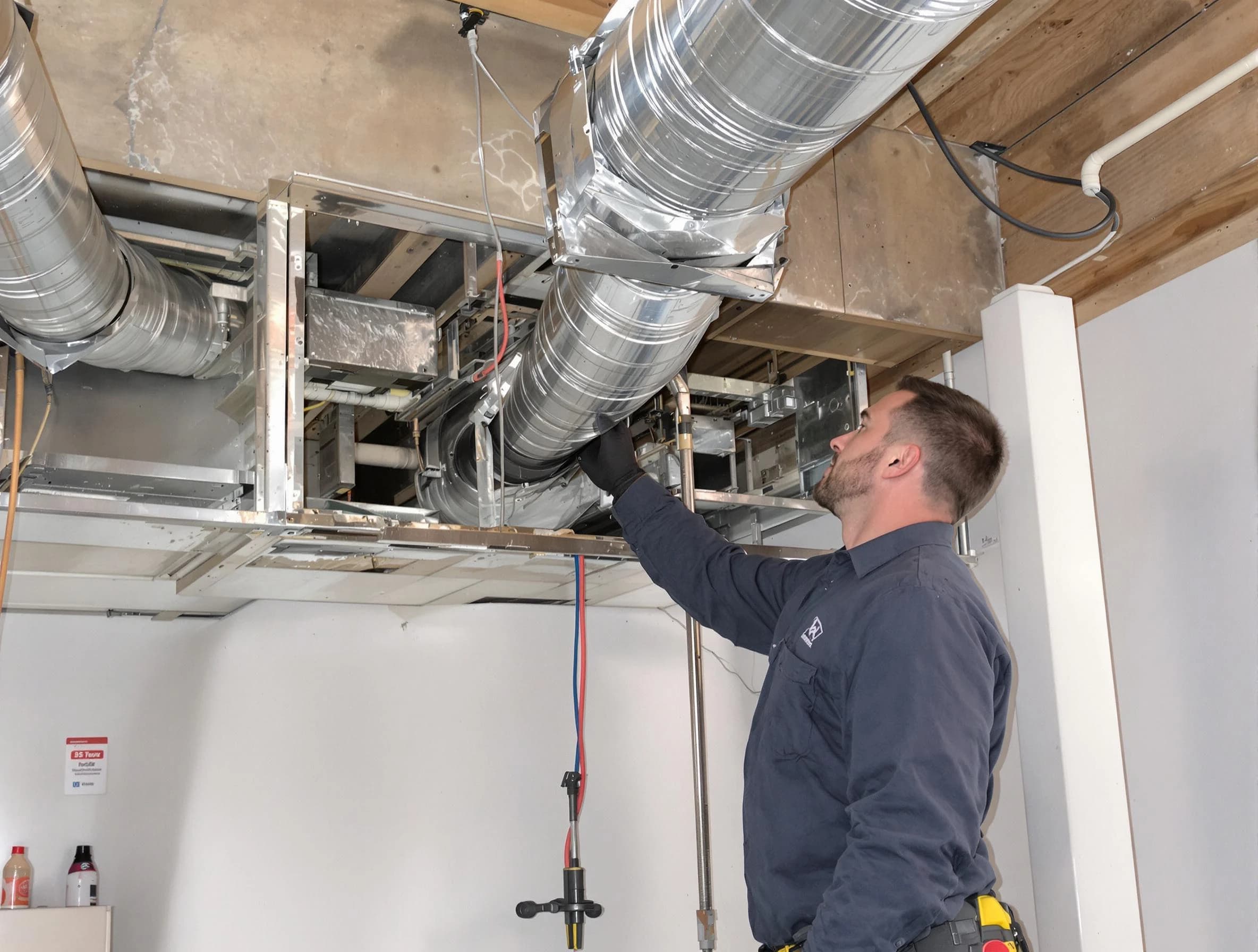 Castle Pines Village Air Duct Cleaning technician performing professional air duct repair using specialized tools in Castle Pines Village
