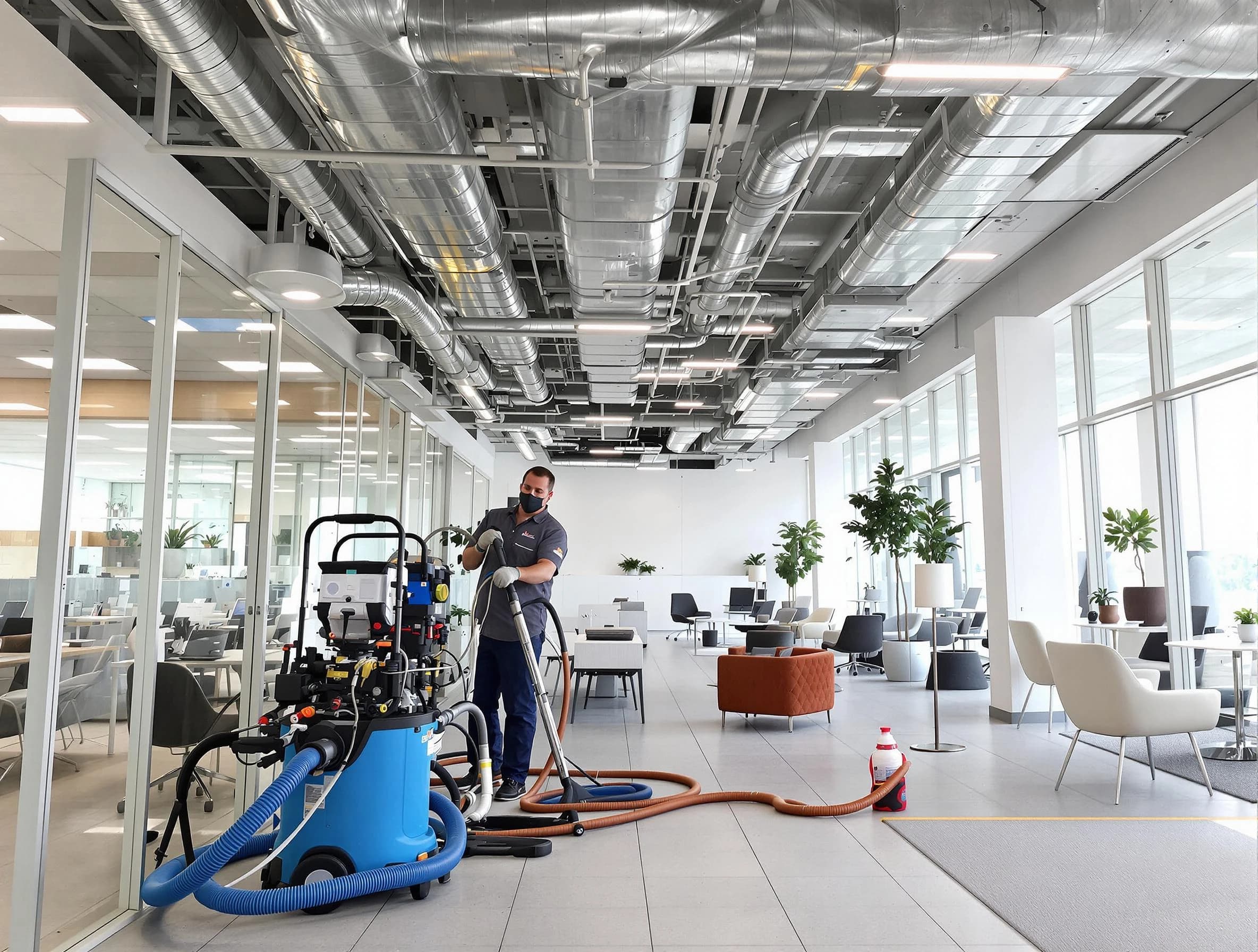 Castle Pines Village Air Duct Cleaning team conducting comprehensive commercial duct cleaning at a business location in Castle Pines Village