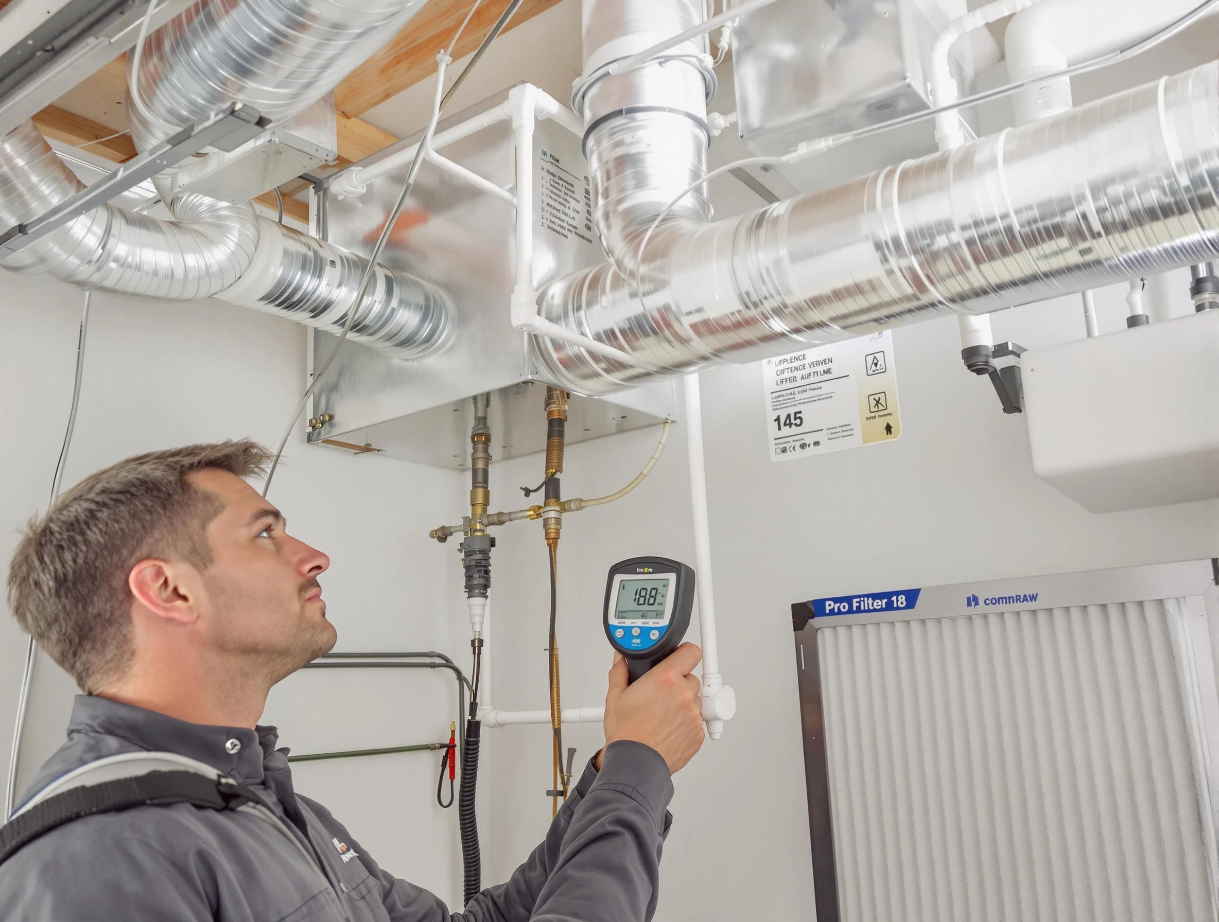 Castle Pines Village Air Duct Cleaning expert conducting detailed filter system inspection using diagnostic tools in Castle Pines Village
