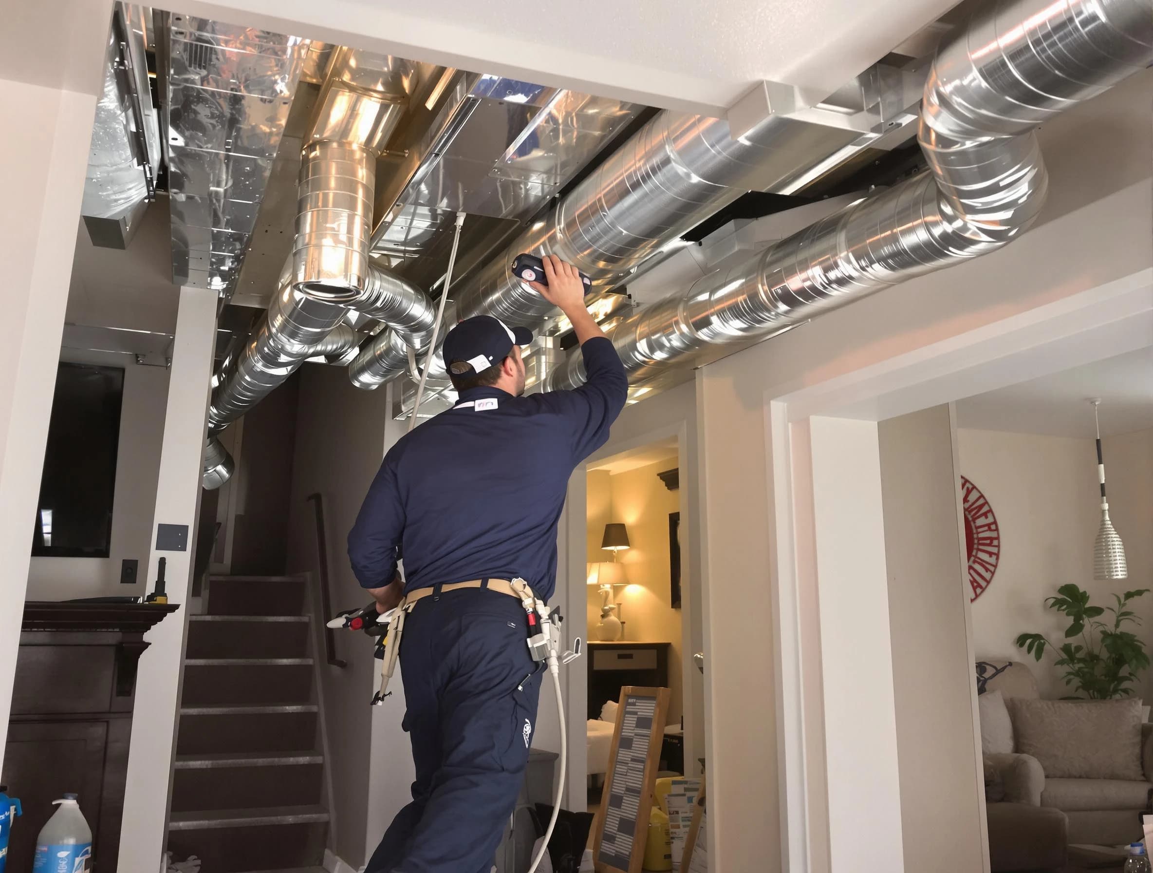 Castle Pines Village Air Duct Cleaning expert performing specialized duct cleaning in a mobile home in Castle Pines Village
