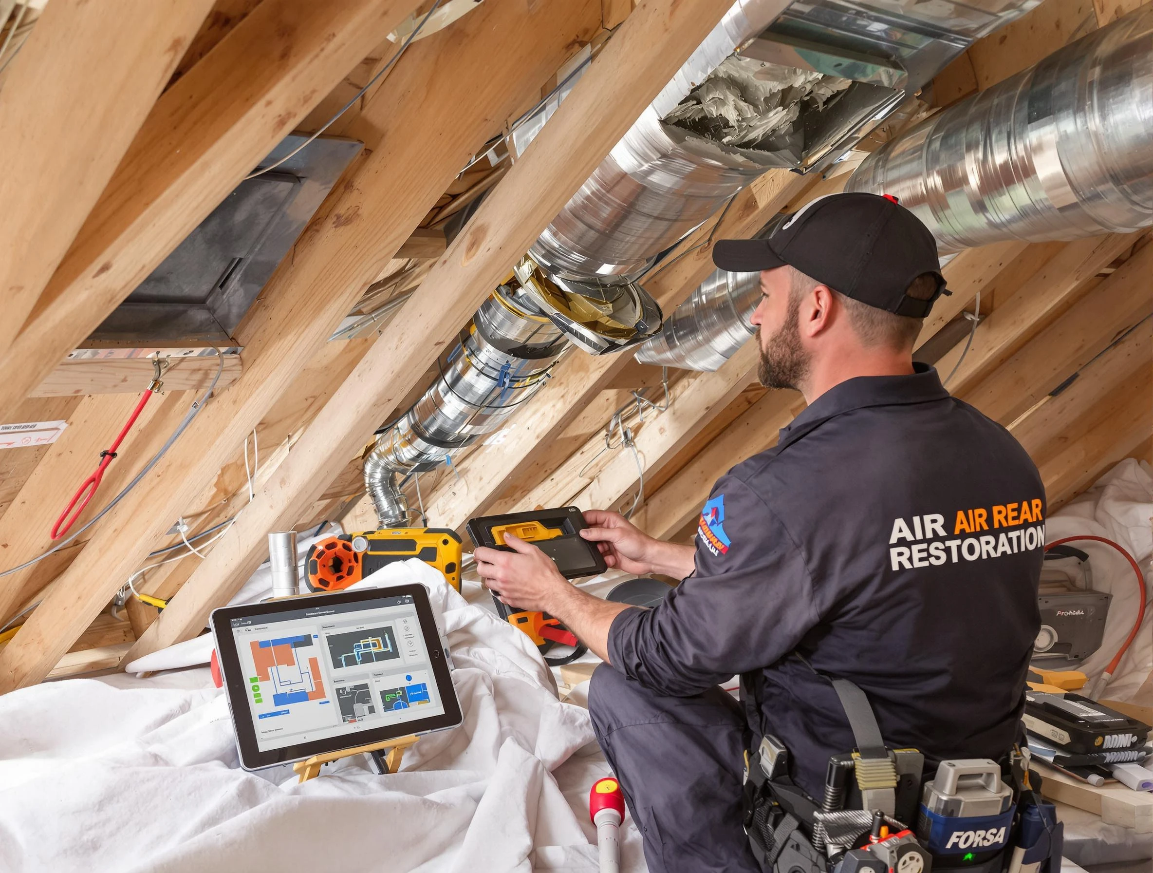 Castle Pines Village Air Duct Cleaning technician performing precise duct repair work in Castle Pines Village
