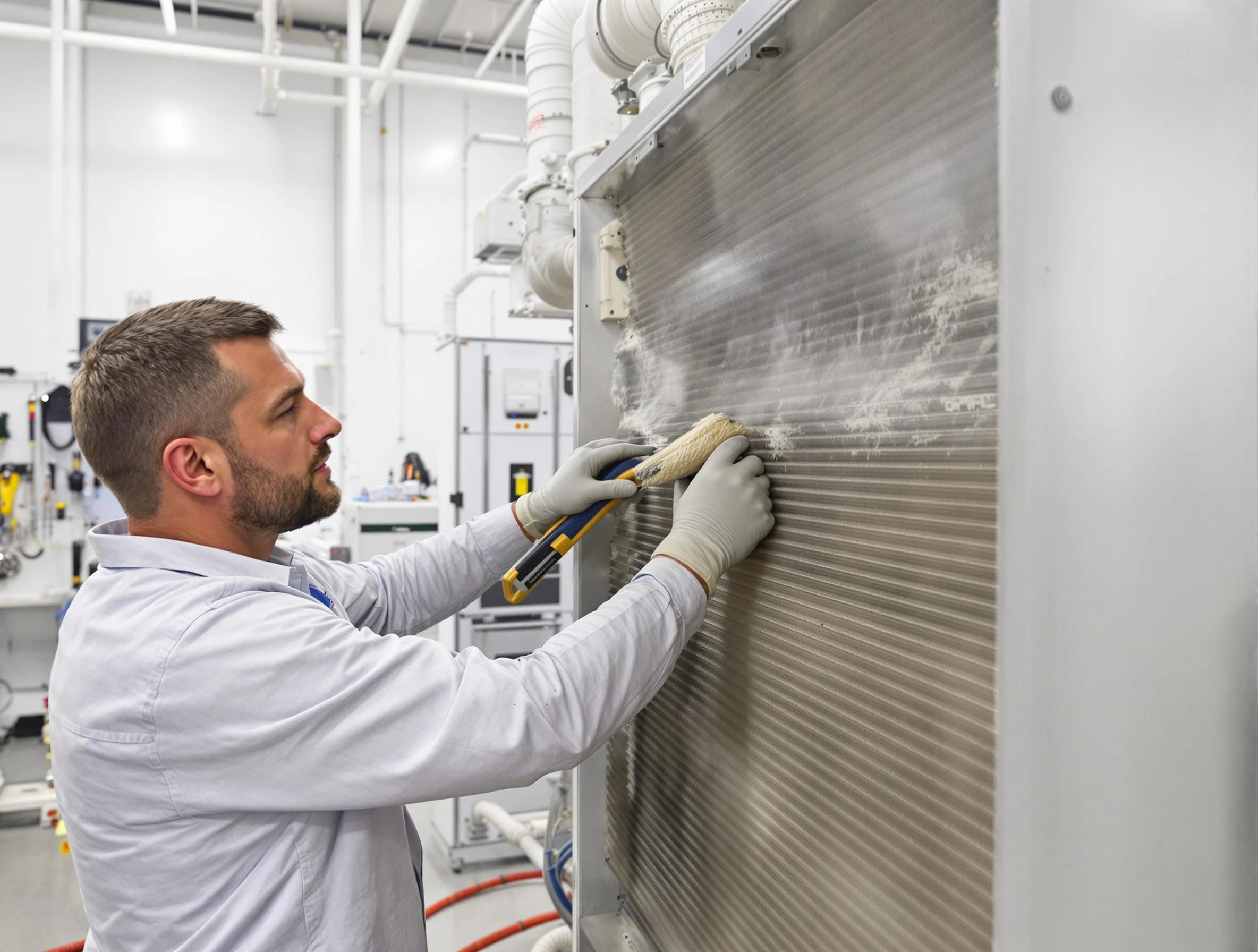 Castle Pines Village Air Duct Cleaning technician performing precision commercial coil cleaning at a Castle Pines Village business
